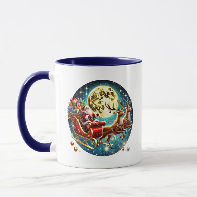 Festive Christmas add monogram Santa  Mug (Left)