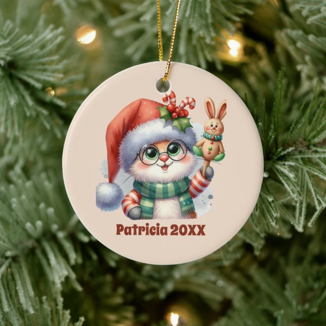 Festive Christmas add name year message bunny Ceramic Tree Decoration (Tree)