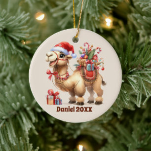 Festive Christmas add name year message Camel Ceramic Tree Decoration