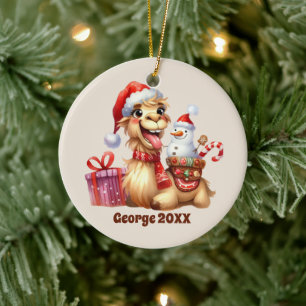 Festive Christmas add name year message Camel Ceramic Tree Decoration