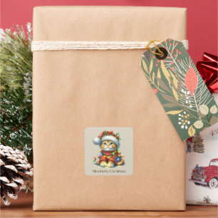 Festive Christmas add text cat Square Sticker