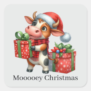 Festive Christmas add text cow Square Sticker
