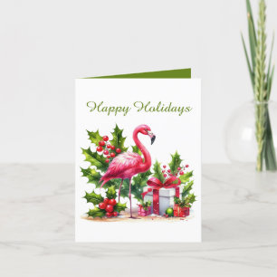 Festive Christmas add text pink flamingo Holiday Card