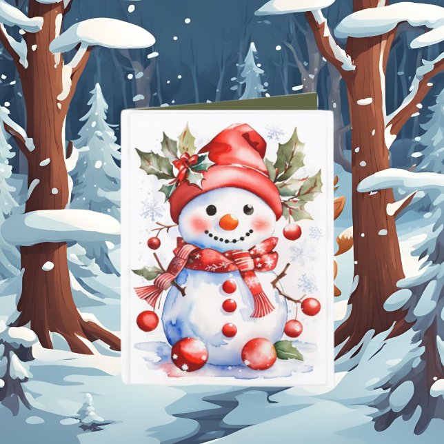 Festive Christmas add text snowman watercolor  Holiday Card (Creator Uploaded)