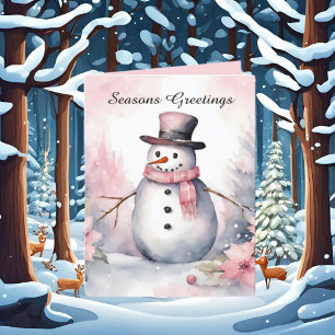Festive Christmas add text snowman watercolor Holiday Card