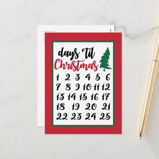 Festive Christmas advent numbered Holiday Postcard (Front/Back In Situ)