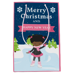 Festive Christmas African American Girl Medium Gift Bag