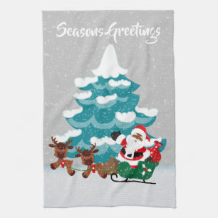 Festive Christmas African American Santa Tea Towel