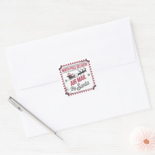 Festive Christmas air mail delivery  Square Sticker