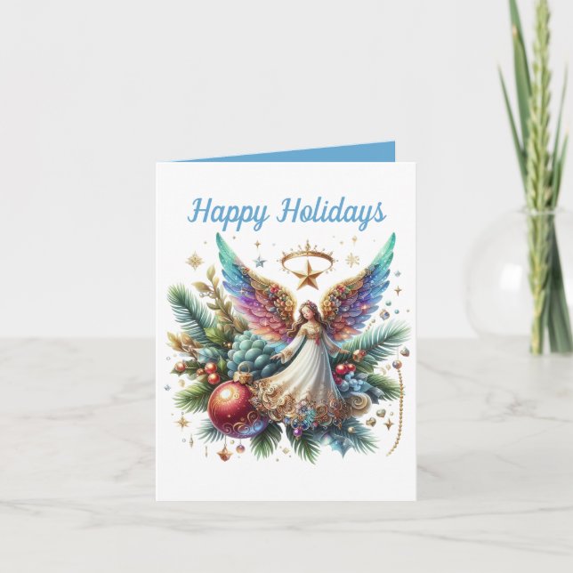 Festive Christmas Angel add message  Holiday Card (Front)