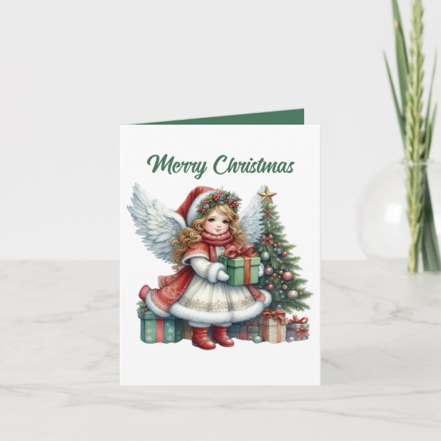 Festive Christmas Angel add message  Holiday Card (Front)