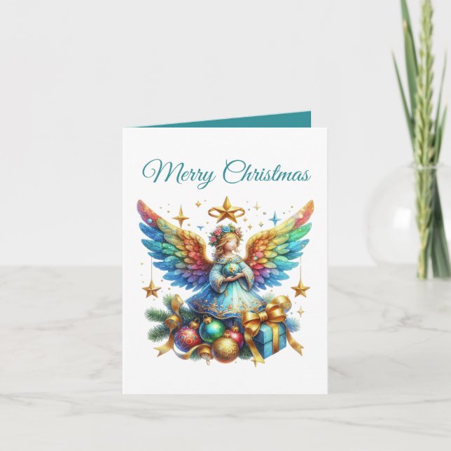 Festive Christmas  Angel add message Holiday Card (Front)