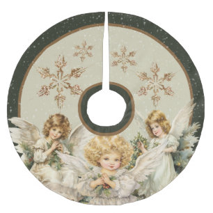 Festive Christmas Angels Holiday Brushed Polyester Tree Skirt