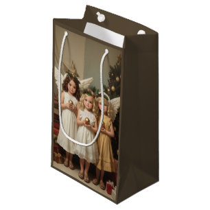 Festive Christmas Angels Holiday watercolor  Small Gift Bag