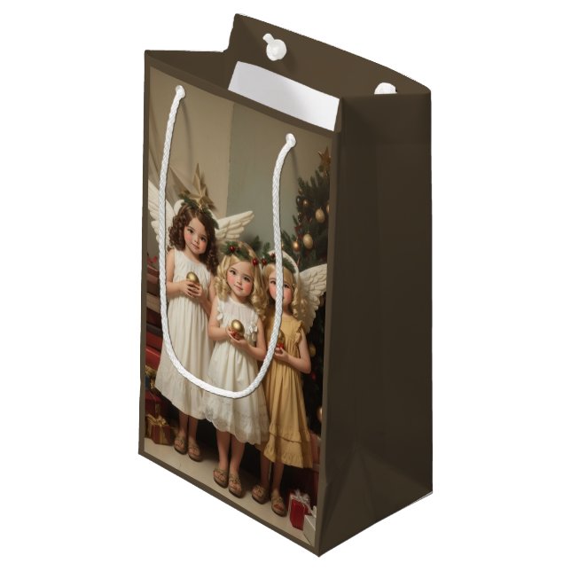 Festive Christmas Angels Holiday watercolor  Small Gift Bag (Front Angled)