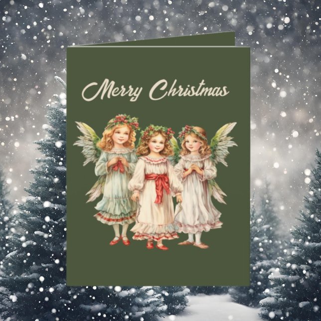 Festive Christmas Angels watercolor add text  Holiday Card (Creator Uploaded)