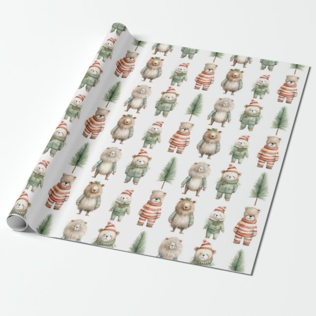 Festive Christmas Animals Wrapping Paper (Unrolled)