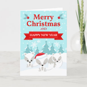 Festive Christmas Arctic Foxes & Winter Scene Holiday Card