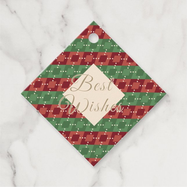 Festive Christmas Argyle Pattern Favour Tags (Front)