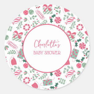Festive Christmas Baby Shower Classic Round Sticker
