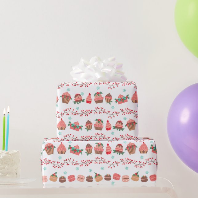 Festive Christmas Baking Cupcakes Macarons Wrapping Paper (Party Gifts)