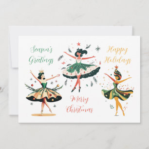 Festive Christmas Ballerinas Flat Holiday Card