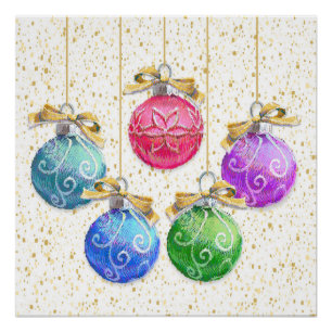 Festive Christmas Balls & Confetti Poster