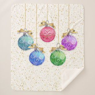 Festive Christmas Balls & Confetti Sherpa Blanket