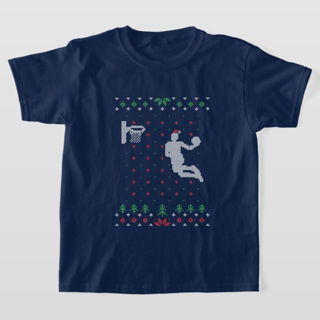 Festive Christmas basketball sports T-Shirt (Laydown)