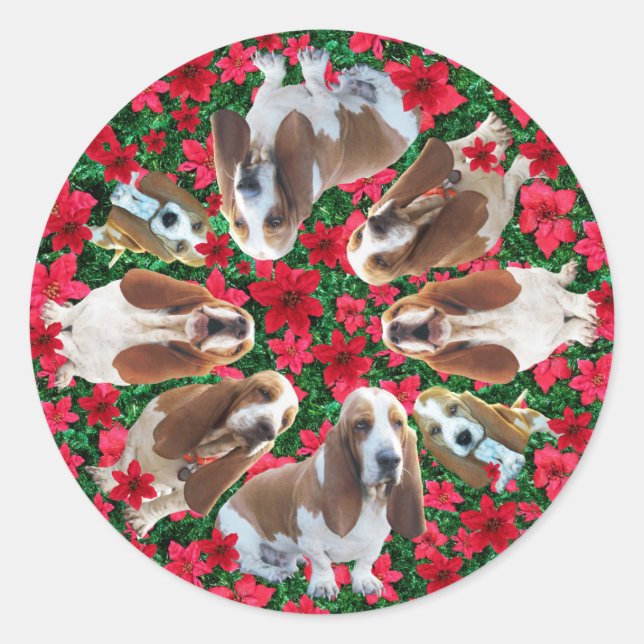 Festive Christmas Basset Hound Stickers (Front)