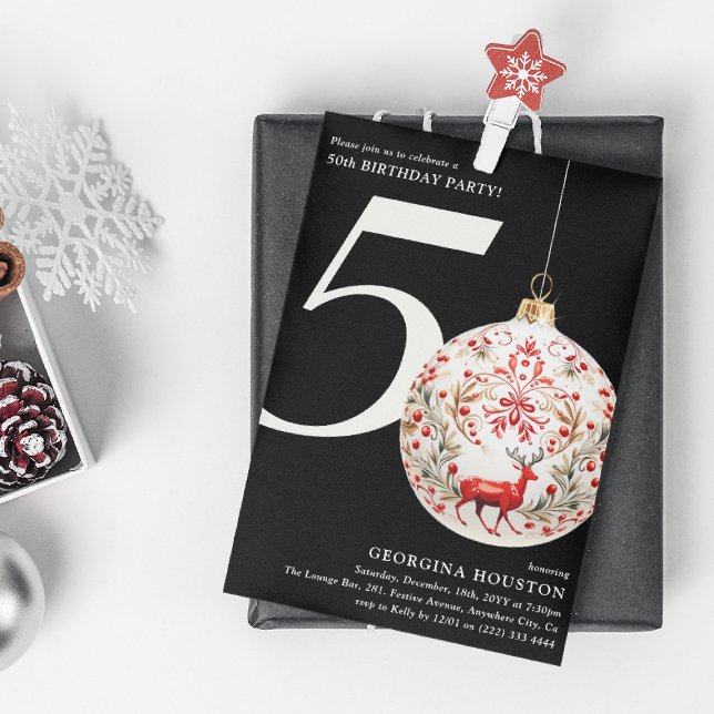 Festive Christmas Bauble 50th Birthday Party Invitation (Creator Uploaded)