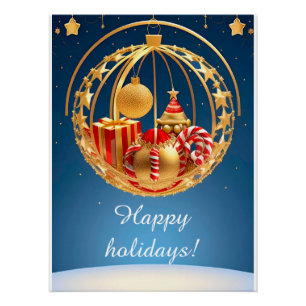 Festive Christmas Bauble Display with Gifts Poster
