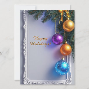 Festive Christmas Baubles and Pine Branches Card