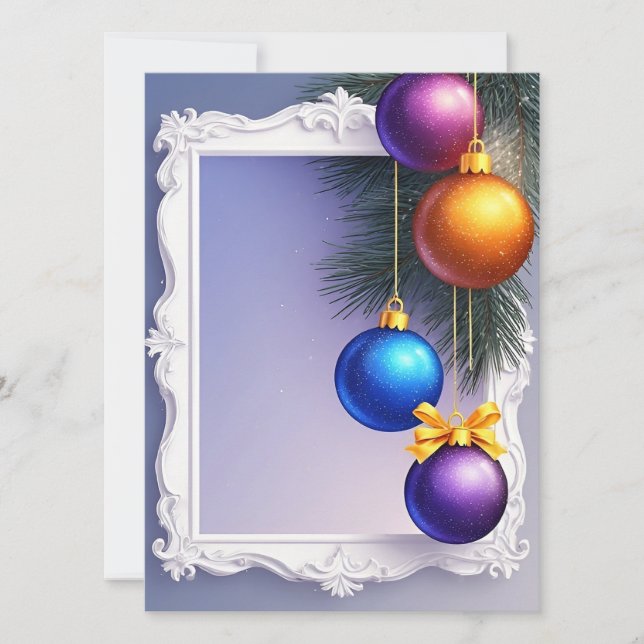 Festive Christmas Baubles and Pine Branches Card (Front)