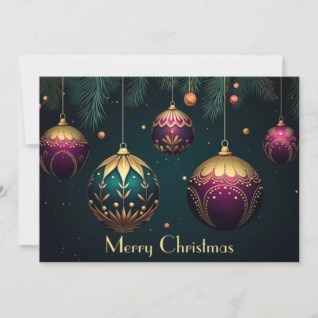 Festive Christmas Baubles Greeting Card (Front)