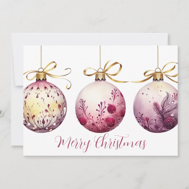 Festive Christmas Baubles Greeting Card (Front)