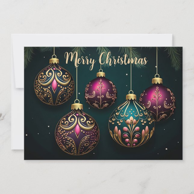 Festive Christmas Baubles Greeting Card (Front)
