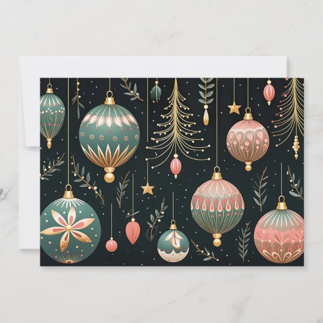 Festive Christmas Baubles Greeting Card (Front)
