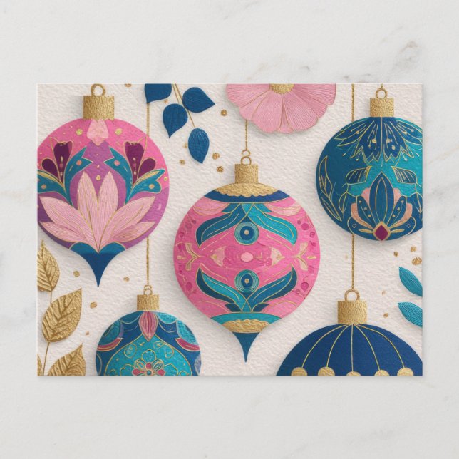 Festive Christmas Baubles Greeting Card (Front)