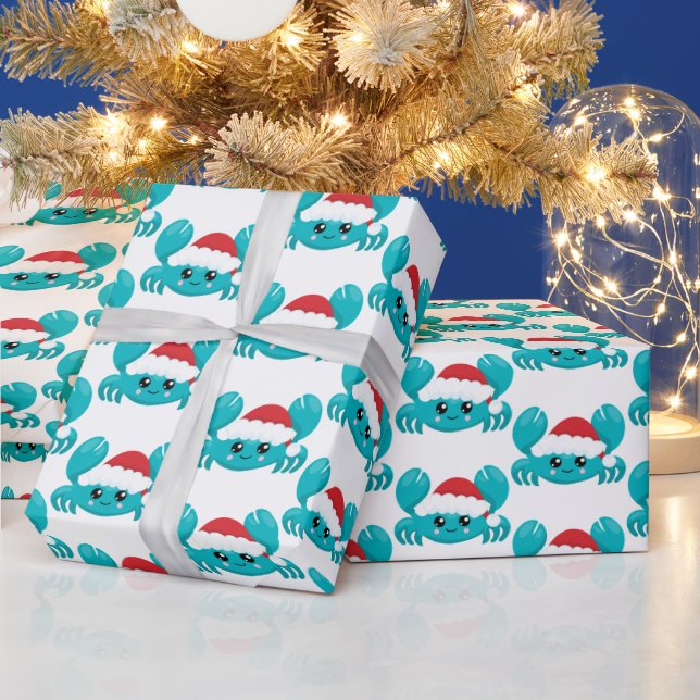 Festive Christmas beach crabs tiled party Wrapping Paper (Holidays)
