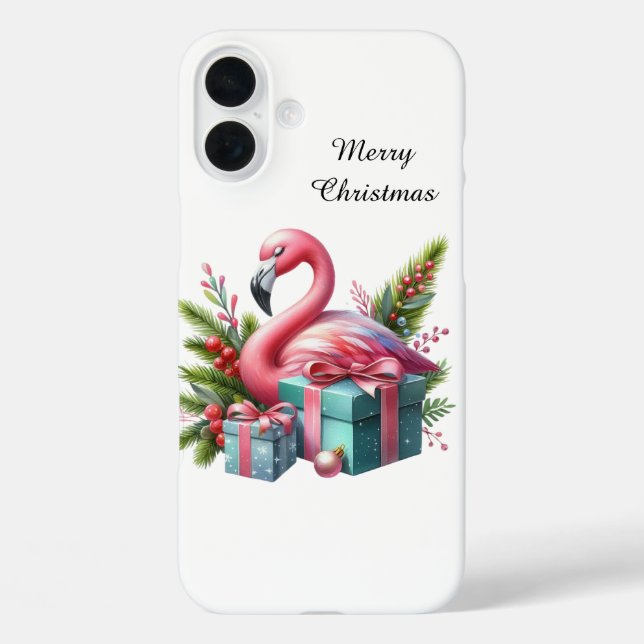 Festive Christmas beach customisable pink flamingo Case-Mate iPhone Case (Back)