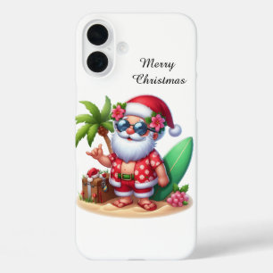 Festive Christmas beach customisable Santa iPhone 16 Plus Case