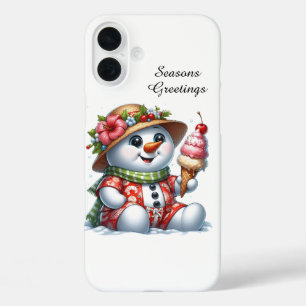 Festive Christmas beach customisable snowman iPhone 16 Plus Case