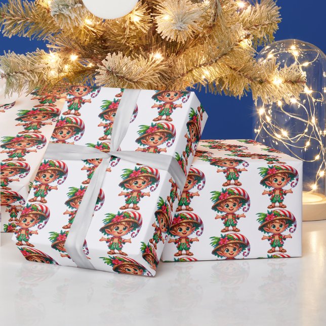 Festive Christmas beach elf tiled pattern  Wrapping Paper (Holidays)