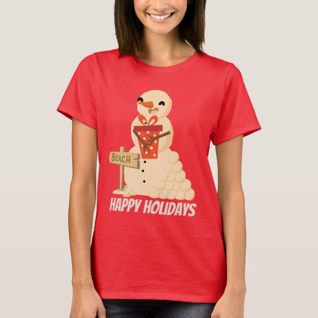 Festive Christmas beach sand snowman T-Shirt (Front)
