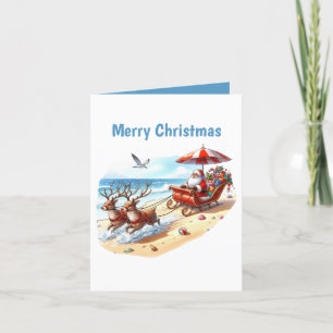 Festive Christmas beach Santa customisable  Holiday Card