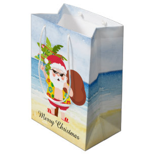 festive Christmas beach Santa Holiday Medium Gift Bag