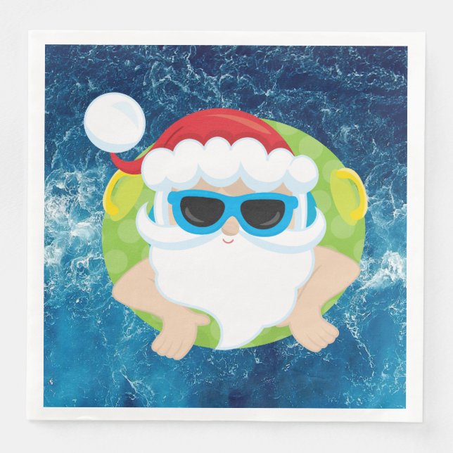 Festive Christmas beach Santa Holiday Napkin (Front)