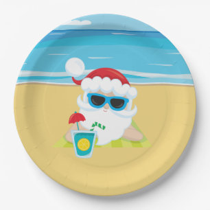festive Christmas beach Santa Holiday Paper Plate