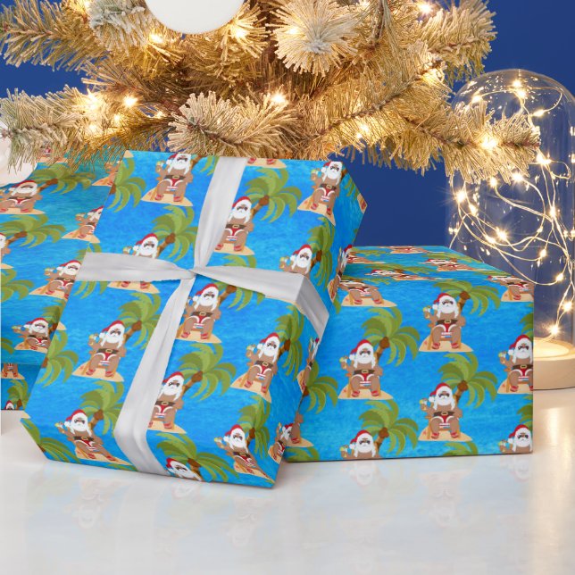 festive Christmas beach Santa party  Wrapping Paper (Holidays)